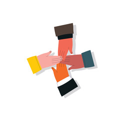 Diverse Hands Stacked Together Vector Illustration. Teamwork and Collaboration Concept Design