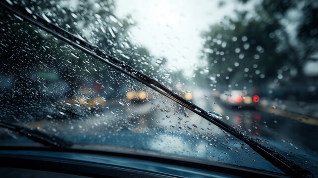Front view of car windshield wiper with dynamic angle and smooth motion blur effect.