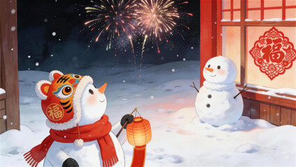New Year Snowman Greeting Card 