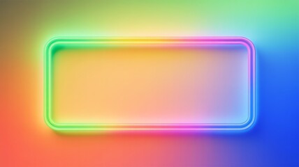 Multicolored neon light frame with soft rainbow gradient background for text and presentation