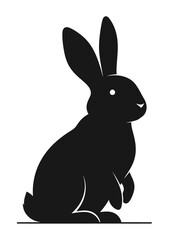 Obraz premium Elegant Black Silhouette of a Rabbit Sitting Upright Minimalist Vector Art for Easter and Spring Themes
