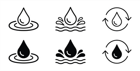 Water icon set. Splash, washing hands, drinking water and more. Vector illustration