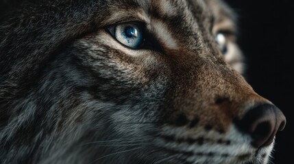 Obraz premium Intimate Wildlife Portrait: Striking Blue Eyes of a Wolf in Close-Up