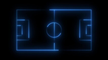 Neon blue outline of a soccer field with a dark background and glowing lines football field