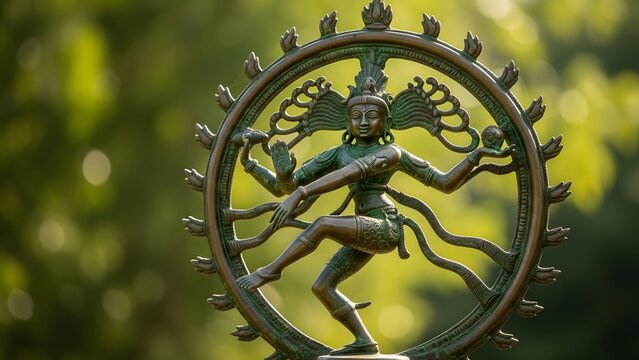 Bronze statue of shiva nataraja, the lord of the dance, outdoors