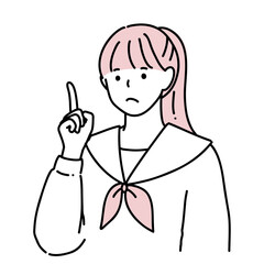 手描き　困り顔の女子高生のイラスト　指差し