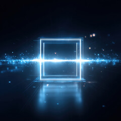 Glowing square neon light blue glow futuristic digital grid reflection
