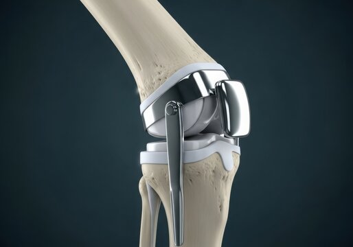 Medical illustration of a knee replacement