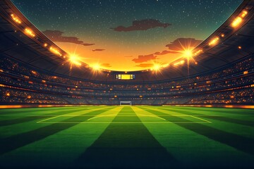 Empty Soccer Stadium With Bright Lights Under Starry Sky football stadium sports arena