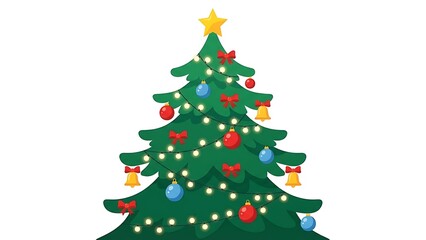 Fototapeta premium Cartoon Christmas Tree with Ornaments and Star illustration