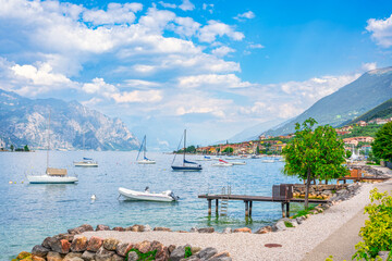 Sailboats and Bike Path in Malcesine, Lake Garda, Italy