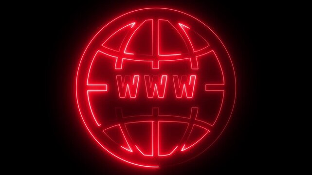 Glowing neon Internet browser icon animation on black background .4k motion video .