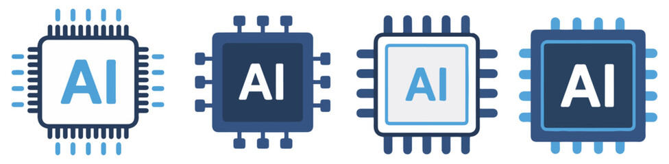 ai processor circuit icons set