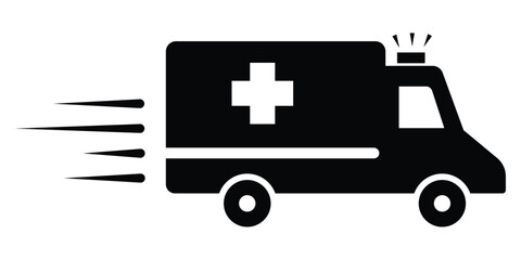 Ambulance truck icon, emergency healthcare silhouette sign symbol for apps and websites design. Transport hospital urgent care paramedic help sign design. Fast response ambulance illustration.