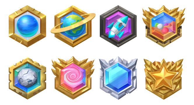 Colorful Exploration Badges on Transparent Background for Gamification and Design