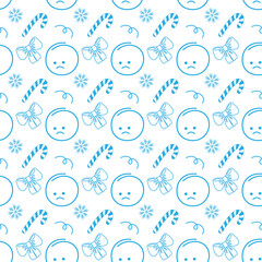 Sad smiley Faces, tied Ribbon Bow and Striped Candy Cane Seamless Pattern Blue Monday Mood Backdrop. Isolated Vector illustration Blue Monday or Motivation Cards Background Party invite, banner, flyer