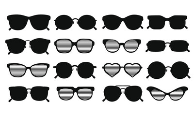 set black sunglasses cartoon icon collection.clip art sunglasses. varied shape glasses.