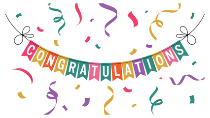 Congratulations colorful banner illustration with confetti ribbons and festive decorations celebrating success achievement and special occasions