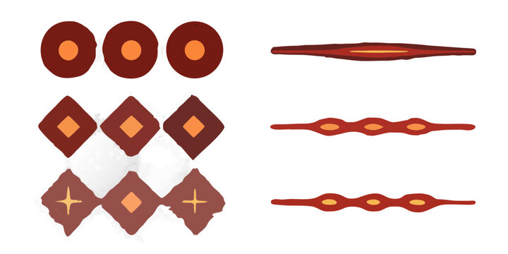 Illustrations of red blood cells in various shapes and arrangements