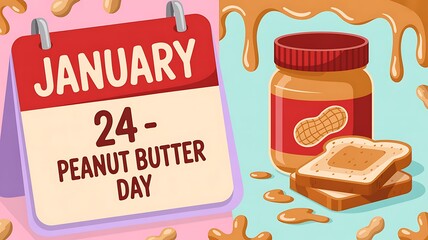 Peanut Butter Day celebration banner for January 24 with calendar jar and toast slices