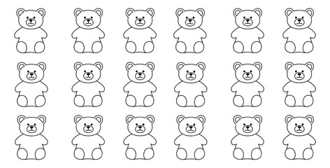 Cute teddy bear outline icons arranged in a repeating pattern perfect for coloring or craft projects