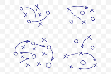 Obraz premium Sports tactical layout with player position and arrow, hand drawn strategy diagrams