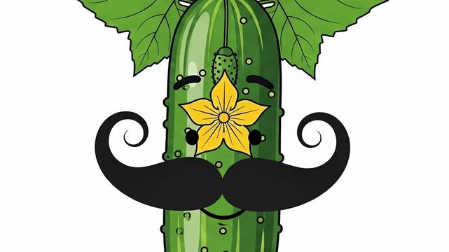 Whimsical cartoon cactus bottle with moustache, flower, and leafy crown in a playful illustration.