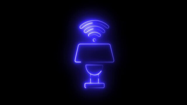 Glowing neon Stylized smart lamp with wireless connectivity on black background .4k motion video icon .