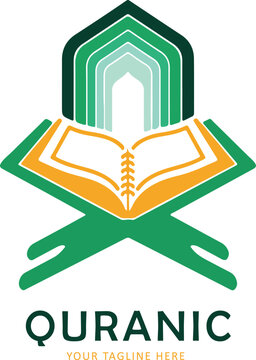 A captivating quranic logo design featuring a book on rehal and mosque dome