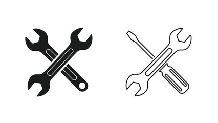 Naklejka premium Two wrench icons one solid black and one outlined crossed together