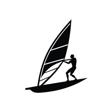 Windsurfer black silhouette vector icon water sport isolated on white background design