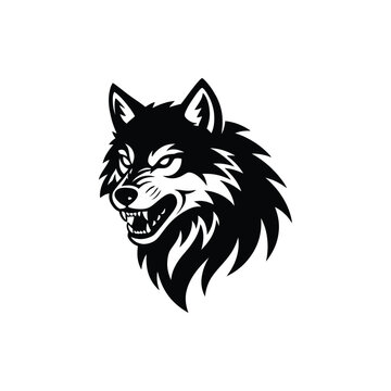 wolf head logo with a groaning and angry face