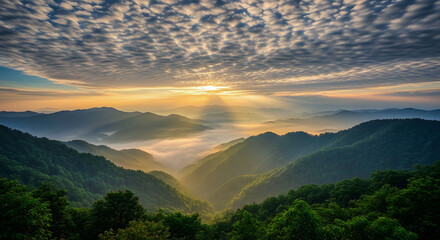 Sunlight Breaking Through Mackerel Clouds Over the Highlands.