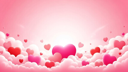 Pink hearts floating on clouds in a bright sunny sky