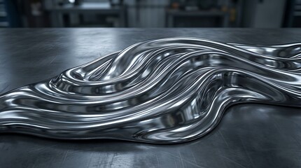 Photorealistic abstract metallic background showcasing bright chrome tones, smooth fluid shapes, and subtle reflections, seamless surface design with HDR illumination, futuristic.