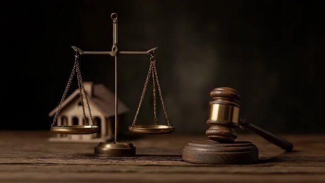 Justice Scales, Gavel, and House Model: Real Estate and Legal Issues