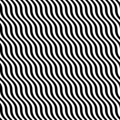 Black and white seamless pattern. Modern geometric background with wavy lines.