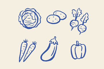 Vegetable Set Doodle Outline Vector Illustration