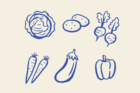 Vegetable Set Doodle Outline Vector Illustration