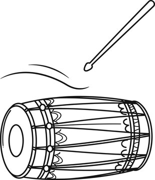 Traditional indian drum and drumstick illustration