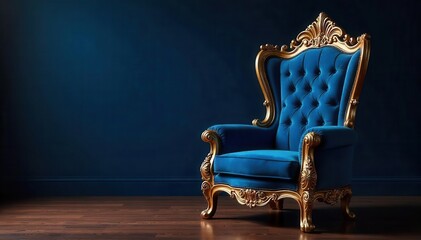 Royal blue velvet throne, carved wooden frame, wood, velvet