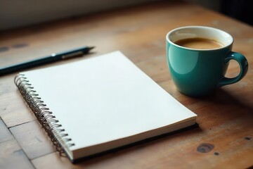 Coffee cup beside open notebook and planner on a desk , drink, morning