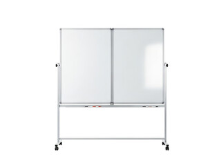 Double-sided whiteboard on wheels isolated on transparent background