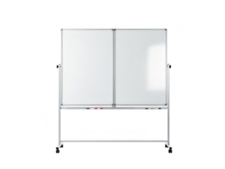 Double-sided whiteboard on wheels isolated on transparent background
