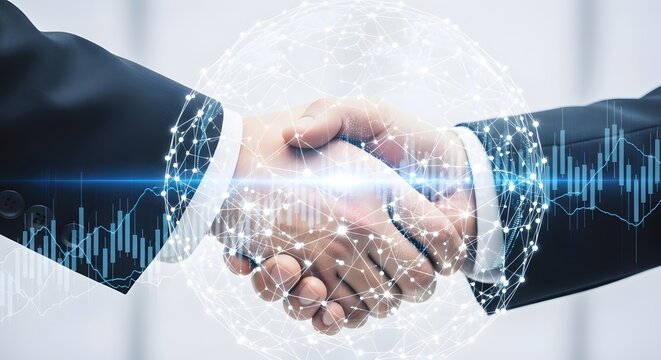 Business partnership and technology merger concept