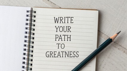 A notebook with inspirational text and a pen