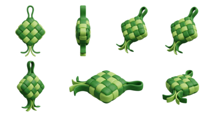 Creative 3D Renderings of Cube-Shaped Luggage Tags in Different Angles on Isolated Transparent