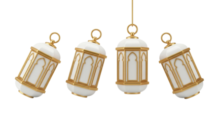 Elegant handcrafted lanterns with intricate gold accents isolated on a transparent background