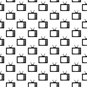 Old TV screen seamless pattern isolated on white background