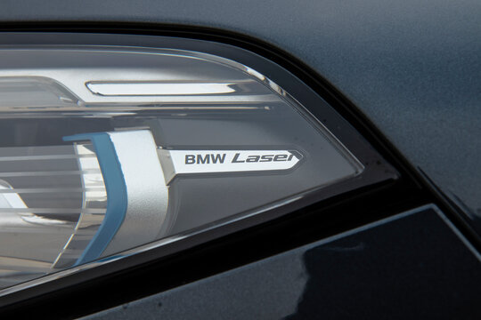 March 7, 2022, Seoul, South Korea - A close-up of the BMW Laserlight headlight on a BMW X7 40d luxury SUV.